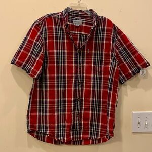 Carhartt Relaxed Fit Red White and Blue plaid short sleeve button down shirt